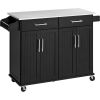 Black Kitchen Island Cart with Stainless Steel Top 2 Drawers and Cabinet