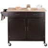 Brown Kitchen Island Storage Cart with Wood Top and Casters