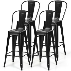 Set of 4 Black 30" Height High Back Metal Industrial Bar Stools