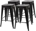 Set of 4 - 24-in. Indoor/Outdoor Backless Stacking Black Metal Barstools