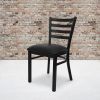 Black Metal Dining Chair with Slatted Back and Vinyl Seat