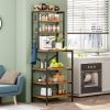 Modern Industrial Metal Wood Kitchen Baker's Rack Shelf Microwave Stand