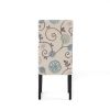 Set of 2 Beige Cream Teal Blue Floral Fabric Dining Chair with Wood Legs