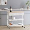 Modern White Kitchen Island Cart with Wood Top 2 Drawers and 2 Bottom Shelves