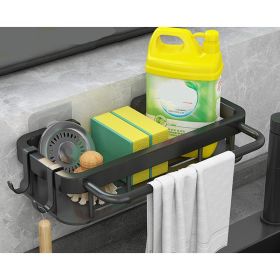 Sponge Holder for Kitchen Sink Adhesive Sponge Caddy Gray Shower Shelf with Hooks - Grey