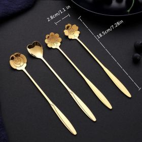 4pcs/set Coffee Scoop; Ice Cream Dessert Scoop; Stainless Steel Long Handle Mug Stirring Spoon - Golden - 4PC Set