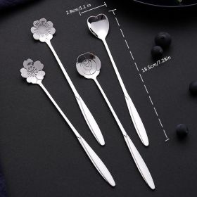 4pcs/set Coffee Scoop; Ice Cream Dessert Scoop; Stainless Steel Long Handle Mug Stirring Spoon - Silvery - 4PC Set