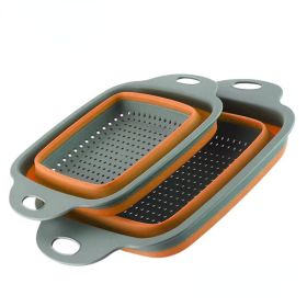 Collapsible Colander Set Of 2; Silicone Square Strainer With Handle For Kitchen Food Draining Pasta Vegetable Fruit And Meat - Orange Set (1 Large + 1