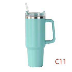 40 oz. With Logo Stainless Steel Thermos Handle Water Glass With Lid And Straw Beer Glass Car Travel Kettle Outdoor Water Bottle - 1200ml - C11