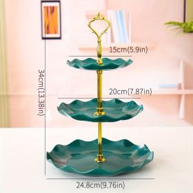 1pc; Plastic Dessert Display Table; Wavy European And American Style; Buffet Tea Break Cake Dessert Service Tray Fruit Plate - Green 3 Layers