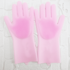 1 Pair Dishwashing Cleaning Gloves Magic Silicone Rubber Dish Washing Glove For Household Scrubber Kitchen Clean Tool Scrub - Pink - 1 Pair