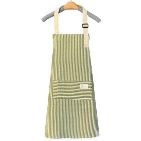 1pc Adjustable Kitchen Cooking Apron Cotton And Linen Machine Washable With 2 Pockets - Green