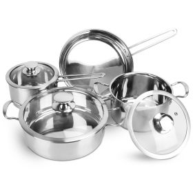 Stainless Steel Cookware Set Fast Even Heat Induction Pots Pans Set Dishwasher Safe with 2.7 3.7 Quart Stockpot 2 Quart Saucepan 9.17in Frying Pan - S