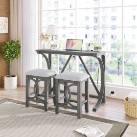 3-Piece Counter Height Dining Table Set with USB Port and Upholstered Stools - Gray