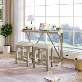 3-Piece Counter Height Dining Table Set with USB Port and Upholstered Stools - Cream