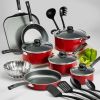 Primaware 18 Piece Non-stick Cookware Set, Steel Gray - Red