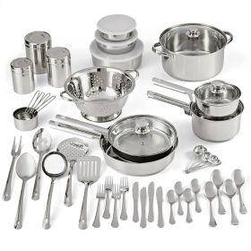 Stainless Steel Cookware and Kitchen Combo Set 52-piece - Silver