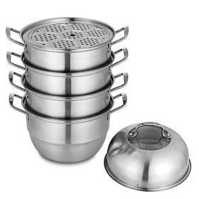 Kitchen Supplise Glass Lid Multi Tiers Kitchen Pan Cookware Stainless Steel Steamer Set  - Silver B - Stainless steel+ tempered glass