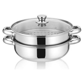 Stainless Steel Stack and Steam Pot Set with Lid 2 Tier Steamer Pot Steaming Cookware for Kitcken Cooking - 11inch