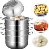 Kitchen Supplise Glass Lid Multi Tiers Kitchen Pan Cookware Stainless Steel Steamer Set  - Silver A - Stainless steel+ tempered glass