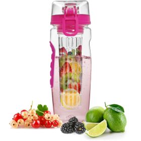 Fruit Infuser Water Bottle 32OZ Juice Shaker Sport w/ Flip Top Lid Anti-Slip Grips For Office Home Sport Running Walking Hiking - pink