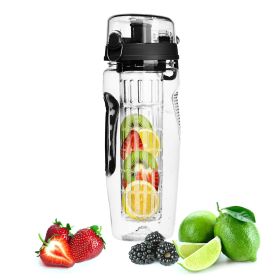 Fruit Infuser Water Bottle 32OZ Juice Shaker Sport w/ Flip Top Lid Anti-Slip Grips For Office Home Sport Running Walking Hiking - Black