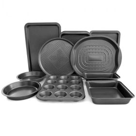 Desserts Make Nonstick Bakeware Baking Roasting Cake Pans 10 Pieces Set  - Black - Carbon steel