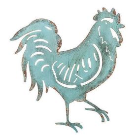 Premium Metal French Country Rooster Wall Art Distressed Blue Lightweight Rustic Decor Idea for Indoor Outdoor Use - Everydecor