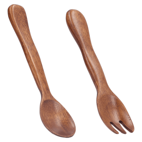 Brrnoo 2 Pcs Wooden Spoon Fork Set Reusable Salad Servers Reusable Kitchen Flatware For Home Travel,Wooden Spoon Fork Set - Qiilu