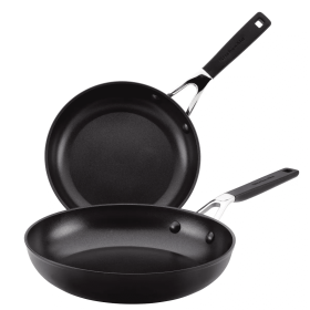 2pk Hard Anodized Nonstick Skillets Black - Black