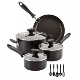 12pc Nonstick Aluminum Cookware Set with Prestige Tools - Black