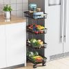 4 Tier Fruit Vegetable Basket for Kitchen, Storage Cart, Vegetable Basket Bins, Wire Storage Organizer Utility Cart with Wheels, Medium, Black - black