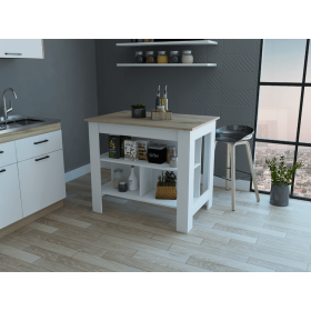 Brooklyn Antibacterial Surface Kitchen Island; Three Concealed Shelves - White / Light Oak