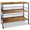 Rolling Kitchen Storage Trolley Island with Large Open Shelves and Large Countertop; 3 Tier Kitchen Bread Rack with 10 Hooks; Stable Steel Constructio