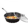 Amercook Flame Series Black Wok Maifan Stone Non-Stick Wok with Lid A28BK Healthy Non-Stick Light Oil and Less Smoke 28cm - Black