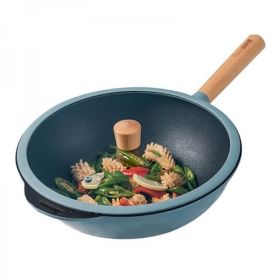 Amercook, Non-Stick Wok with Lid, A32BE, Non-Stick Less Fume, No Picking Stove, Blue 32cm - Blue