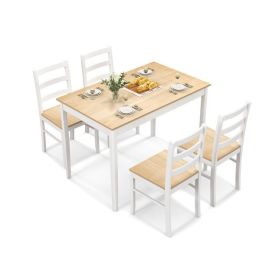 5-Piece Wooden Dining Set with Rectangular Table and 4 Chairs - Natural