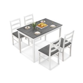 5-Piece Wooden Dining Set with Rectangular Table and 4 Chairs - Gray