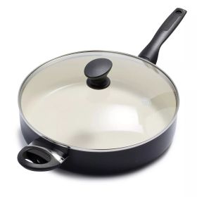 5qt Ceramic Nonstick Covered Saute Pan with Helper Handle Black - Black