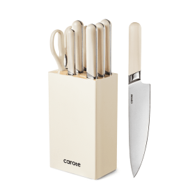 CAROTE 8PCS Kitchen Knife Bock Set, Stainless Steel Razor-Sharp Blade,Essential Knife Set with Block, Dishwasher Safe - Carote