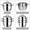 Kitchen Supplise Glass Lid Multi Tiers Kitchen Pan Cookware Stainless Steel Steamer Set  - Silver - Stainless steel+ tempered glass