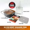 6 Quart XL Nonstick Copper Deep Square All in One 6 Qt Casserole Chef's Pan & Stock Pot- 4 Piece Set, Includes Frying Basket and Steamer Tray, Dishwas