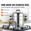 Home Kitchen 304 Stainless Steel Food Steamer Cookware with Lid - Silver - 28cm-8.5QT