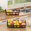 2 Tier Fruit Basket Bowl Farmhouse with Side Hooks for Kitchen Countertop, Detachable Metal Bread Fruit Vegetable Storage Basket Stand Holder with Woo