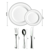 JL Prime 125 Piece Silver Plastic Plates & Cutlery Set, Re-usable Recyclable Plastic Plates with Silver Rim & Silverware, 25 Dinner Plates, 25 Salad P