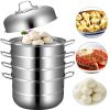 Kitchen Supplise Glass Lid Multi Tiers Kitchen Pan Cookware Stainless Steel Steamer Set  - Silver B - Stainless steel+ tempered glass