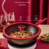 Amercook China Red Wok Non-Stick Wok with Lid A32RD Healthy Non-Stick Light Oil and Less Smoke 32cm - Red