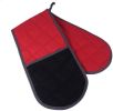 Long Potholder Quilted Double Oven Mitts 30.9x6.8inches Gloves Cotton Stripe for Baking and Cooking Kitchen Tool - black+red