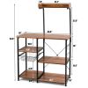 4-tier Kitchen Baker's Rack with Basket and 5 Hooks - Brown