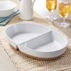 Better Homes & Gardens Abbott Exposed Clay Stoneware Divided Serving Tray, White Speckled, Oval - Better Homes & Gardens